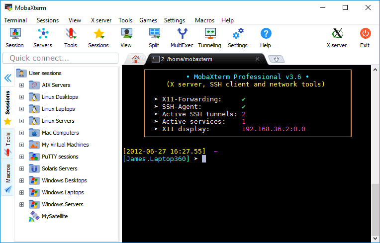 Enhanced terminal with X server and set of Unix commands