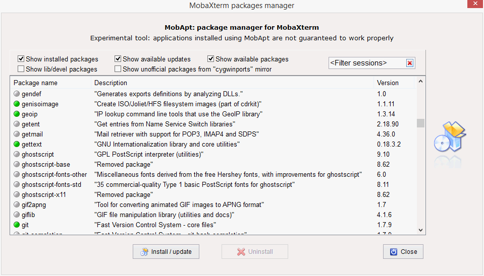 MobApt package manager (apt-get)